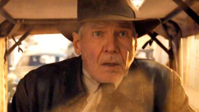 Harrison Ford driving in Indiana Jones and the Dial of Destiny.