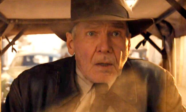 Harrison Ford driving in Indiana Jones and the Dial of Destiny.
