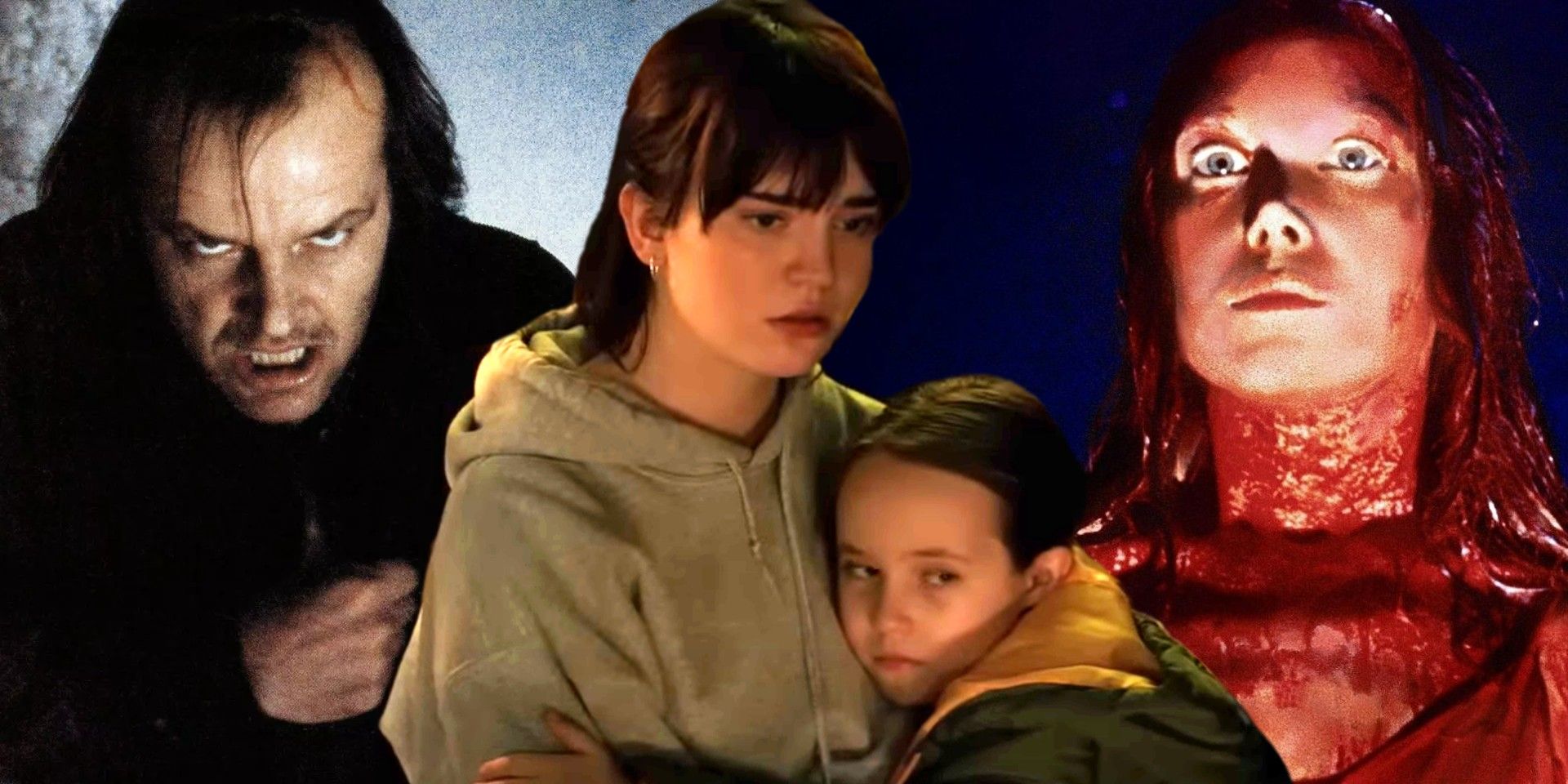 Blended image of The Shining, the sisters in The Boogeyman, and a bloody Carrie