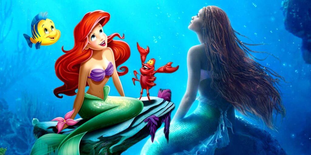 Halle Bailey as Ariel With the Original Animated Ariel from The Little Mermaid