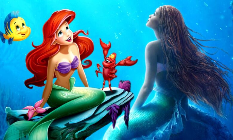 Halle Bailey as Ariel With the Original Animated Ariel from The Little Mermaid