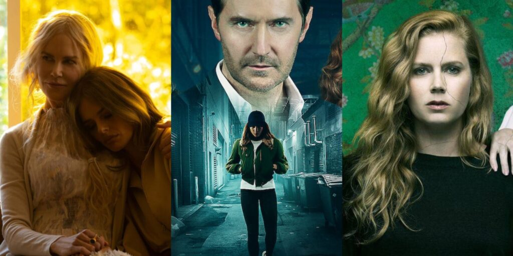 Stills from Nine Perfect Strangers, The Stranger, and Sharp Objects