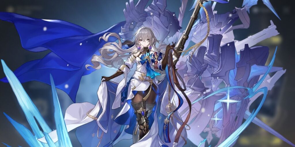 Honkai Star Rail's Bronya poses in the middle with her weapon in hand as frozen figures gather around her.