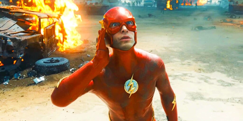 Ezra Miller as Barry Allen Looking Concerned in The Flash Movie