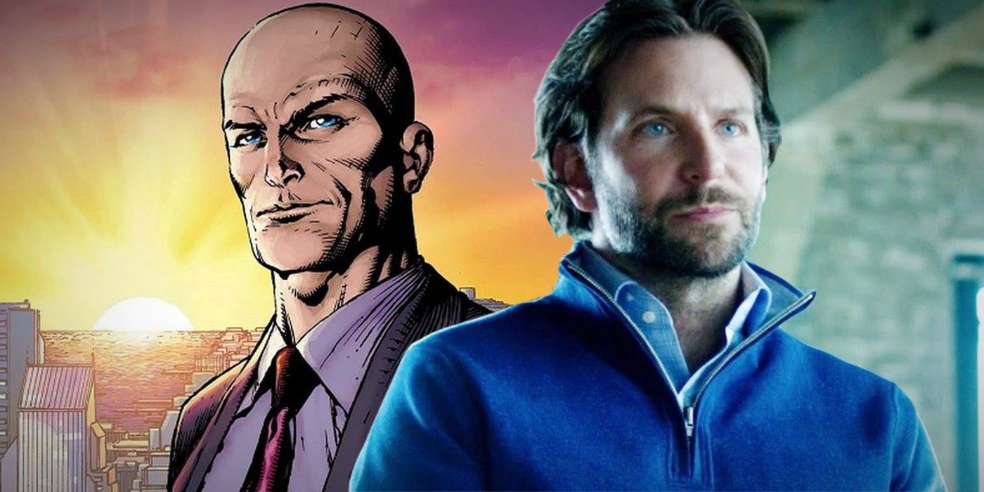 Bradley Cooper and a DC comic illustration of Lex Luthor