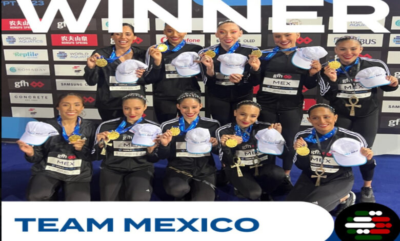 Logra equipo mexicano de nado artístico tercera medalla de oro en Egipto | Tuit