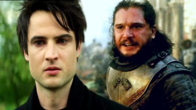 Blended image of Dream looking down in The Sandman and Jon Snow angry in Game of Thrones season 8