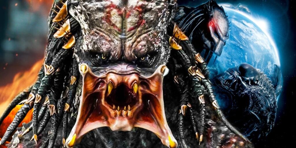 A Predator with the Alien vs Predator: Requiem logo behind.