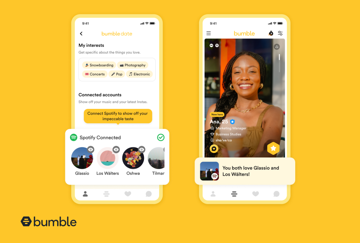 Los usuarios de Bumble pueden compartir sus artistas favoritos con la nueva función de Spotify