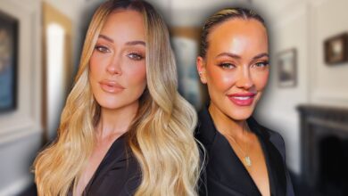 Side by side images of DWTS pro dancer Peta Murgatroyd