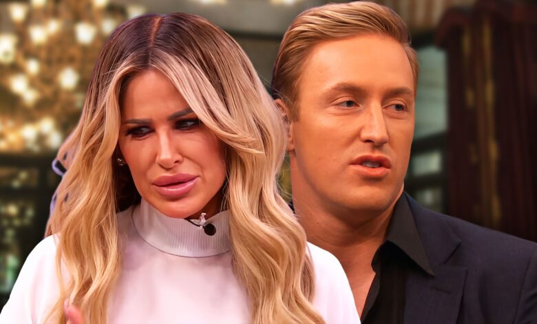 RHOA's Kim Zolciak and Kroy Biermann looking away