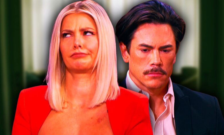 Vanderpump Rules' Ariana Madix with a questioning look and Tom Sandoval looking down