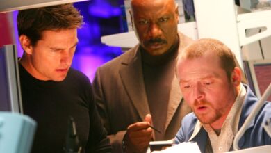 Tom Cruise, Ving Rhames, and Simon Pegg in Mission: Impossible 3.