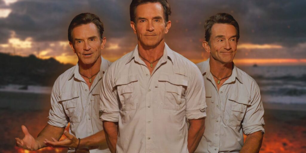 survivor jeff probst montage wearing beige camp shirt