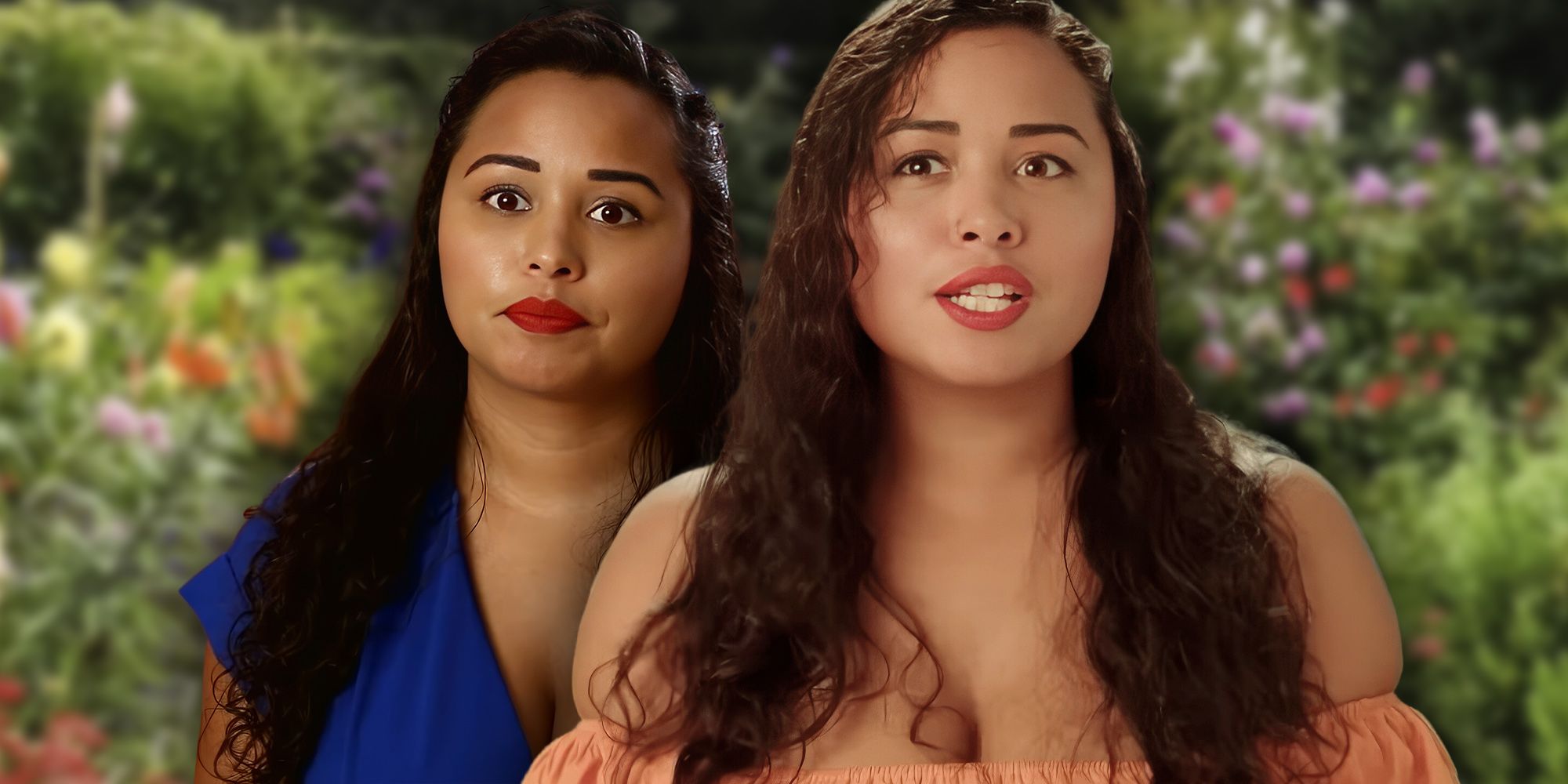 tania madro 90 day fiance two images montage showing different expressions outdoor background