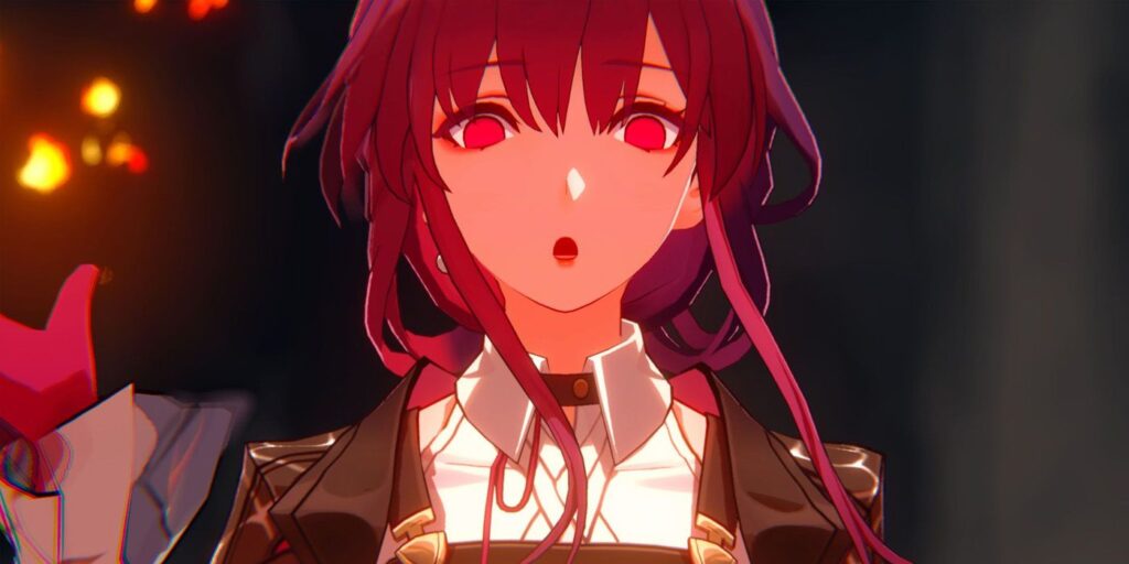 Honkai: Star Rail character Kafka with an open mouth as she says