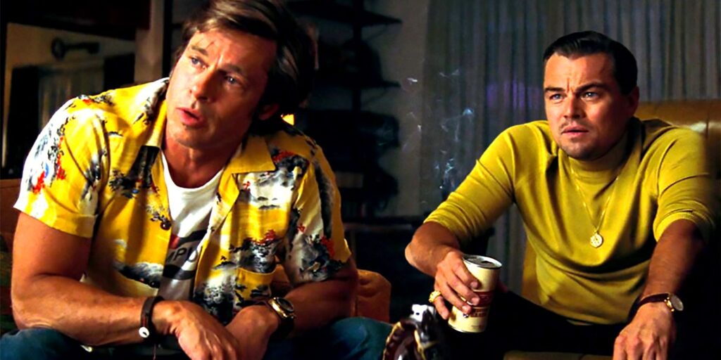 Brad Pitt as Cliff Booth and Leonardo DiCaprio as Rick Dalton in Once Upon a Time in Hollywood