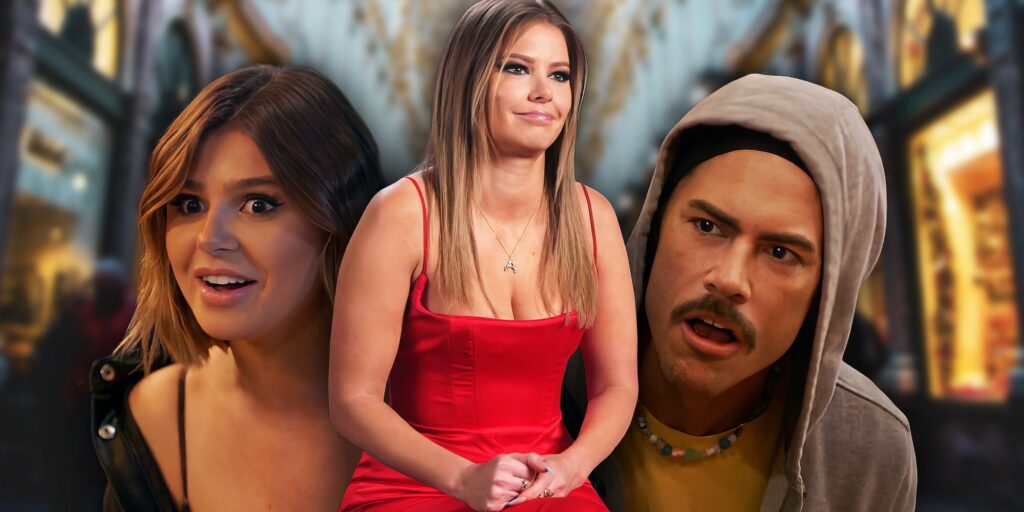 Vanderpump Rules' Ariana Madix, Raquel Leviss and Tom Sandoval looking shocked