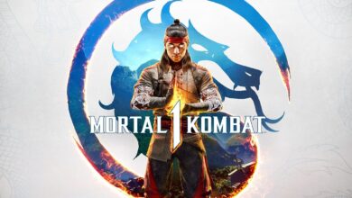Mortal Kombat 1's official key art, featuring Liu Kang posing with his eyes glowing a bright white light, in front of the Mortal Kombat logo.