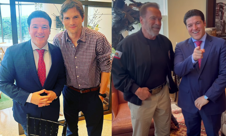 Samuel García presume encuentro con Arnold Schwarzenegger y Ashton Kutcher