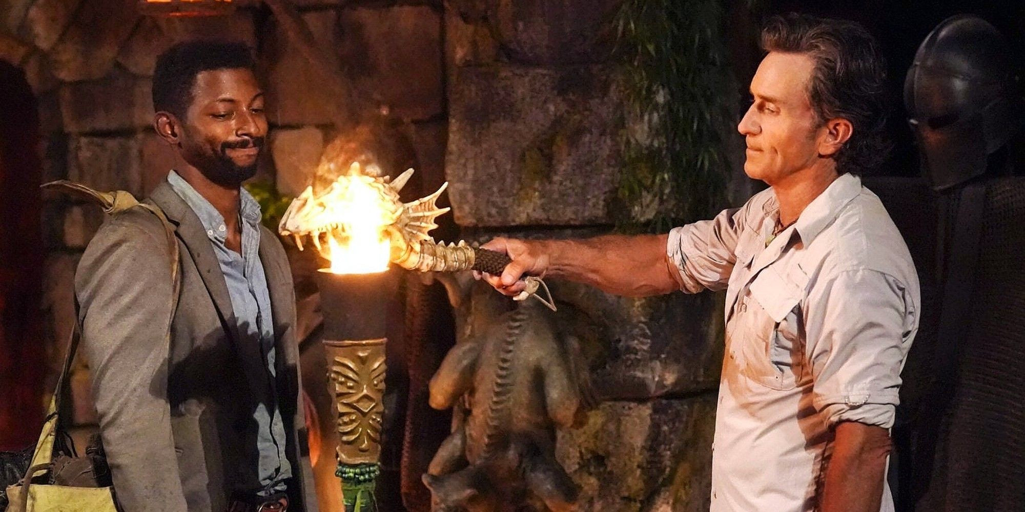 Josh Wilder Voted Out on Survivor 44 jeff probst with torch
