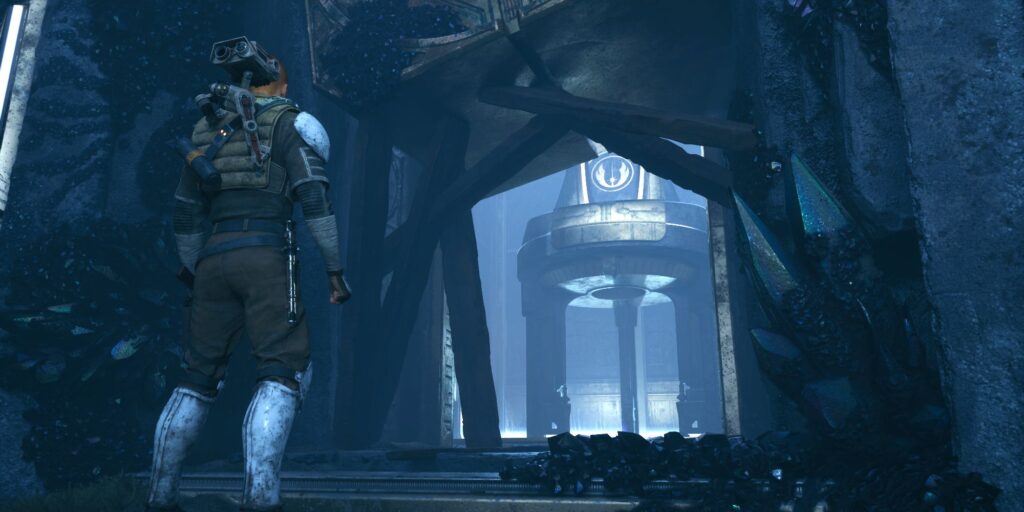 Star Wars Jedi Survivor Cal Kestis Looking At Ambidexterity Perk Essence Inside Jedi Chamber Of Ambidexterity