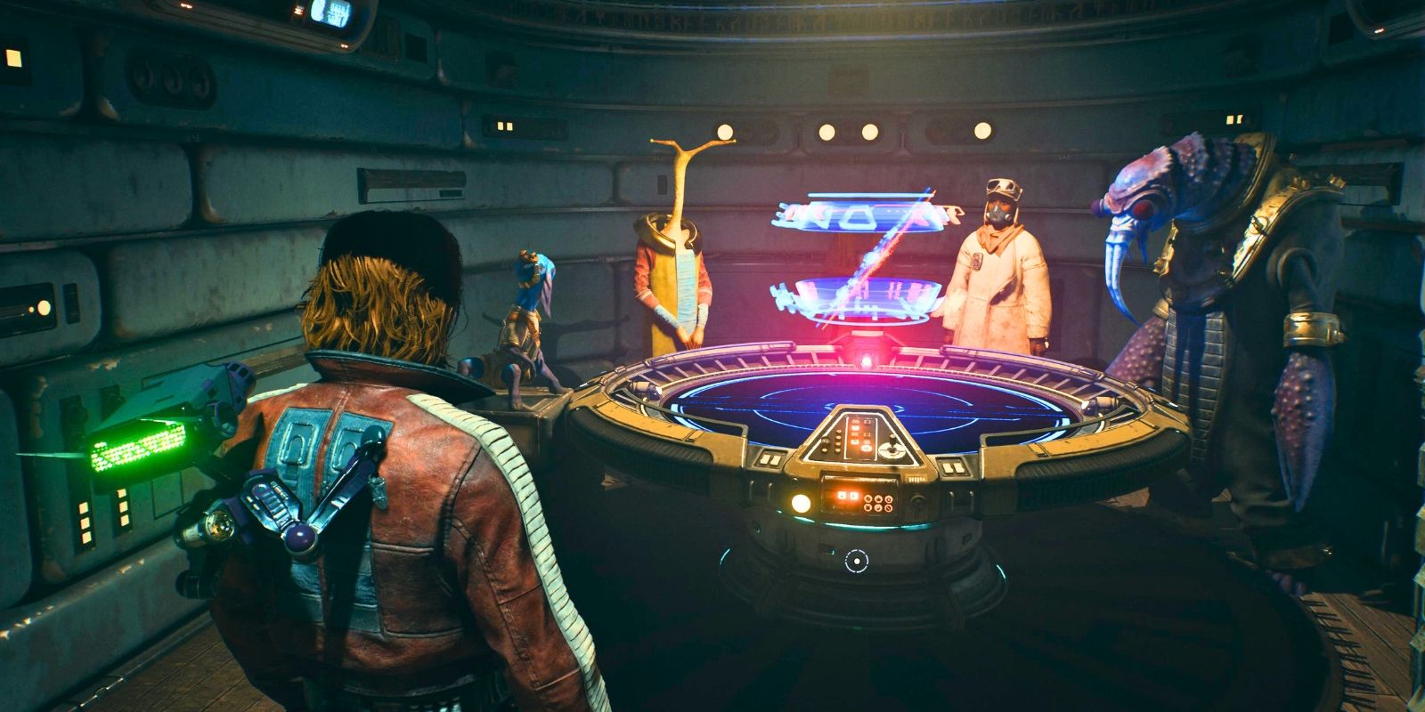 Cal looking at Holotactics table and opponents in Star Wars Jedi: Survivor
