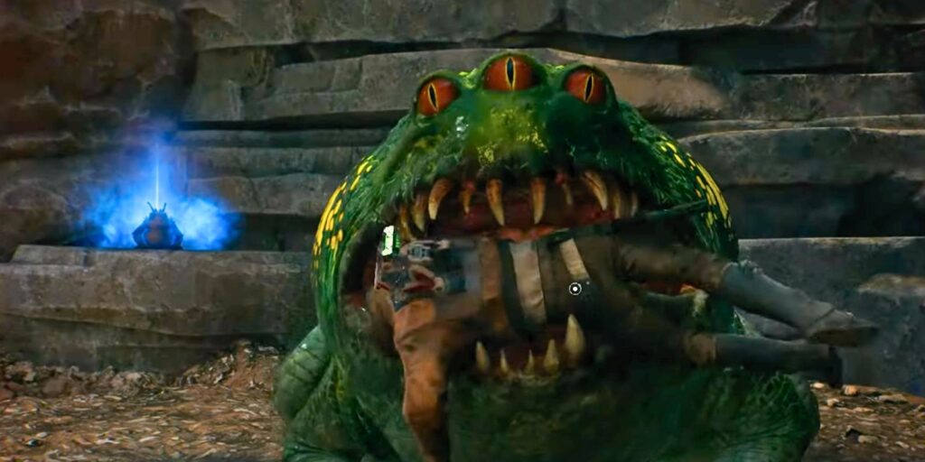 Spawn of Oggdo closeup with Cal Kestis in it's jaws