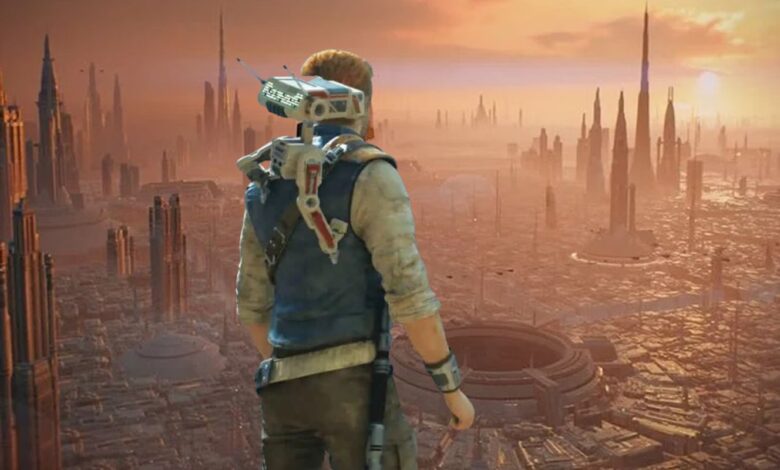 Cal And BD1 In Front Of Coruscant