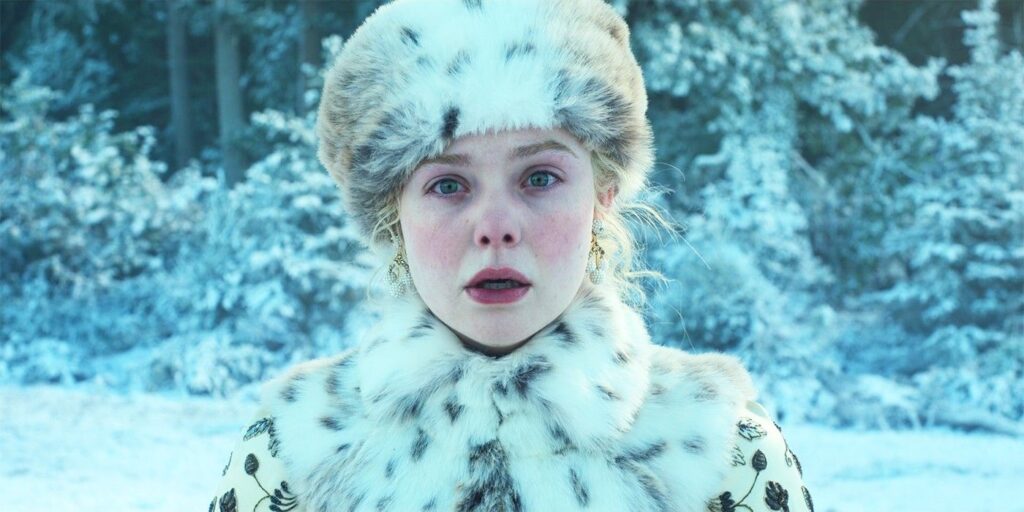 Elle Fanning looking shocked in The Great season 3