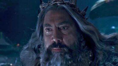 Javier Bardem as King Triton in The Little Mermaid with his crown
