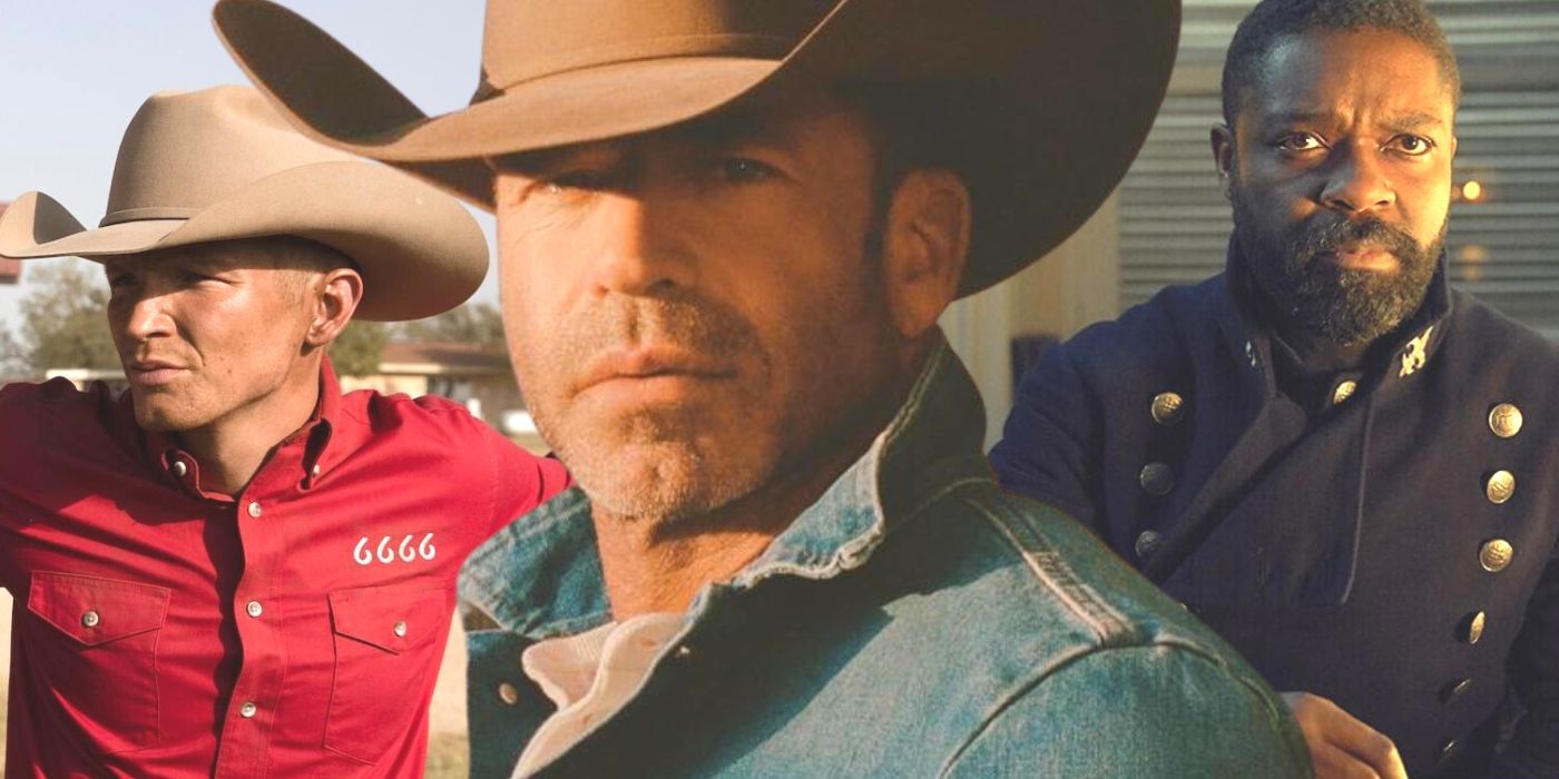 Taylor Sheridan in between Jimmy from the upcoming 6666, and Bass Reeves from the upcomign 1883: The Bass Reeves Story