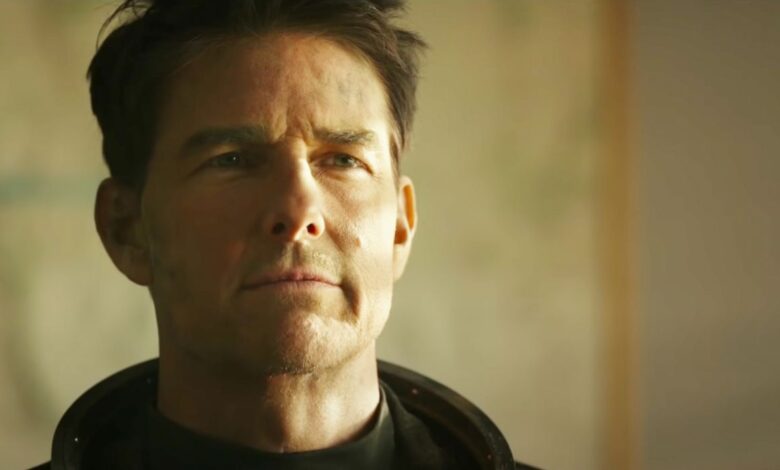 Tom Cruise in Top Gun: Maverick looking content