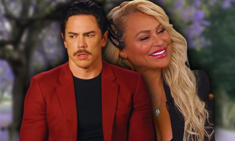 Vanderpump Rules' Tom Sandoval looking serious and 90 Day Fiance's Darcey Silva smiling