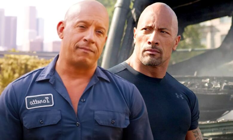 Custom image of Vin Diesel in Fast X and Dwayne Johnson in Fast Five.