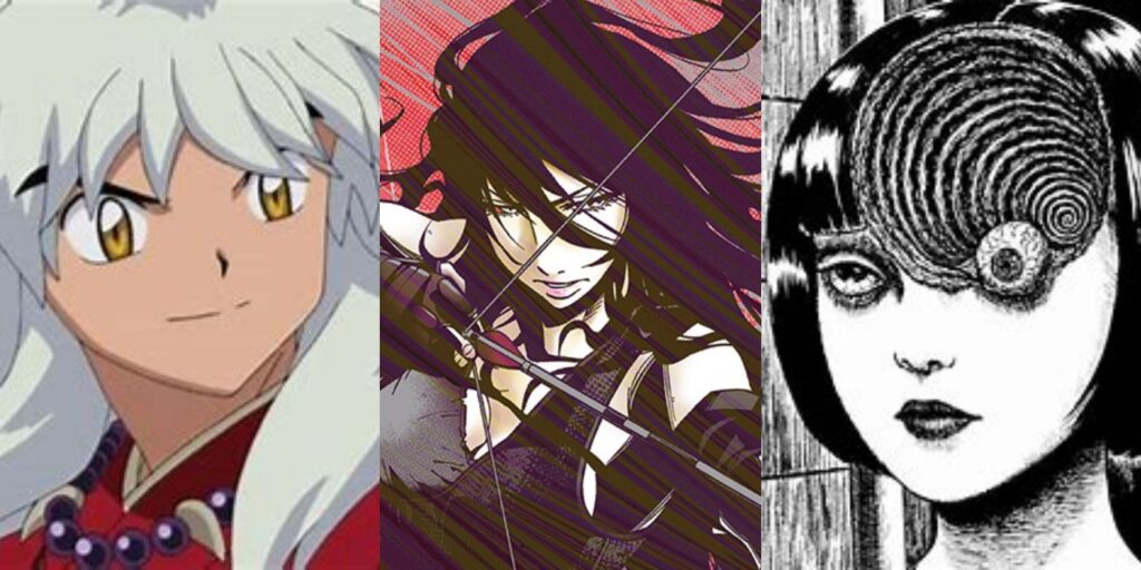 Collage featuring Inuyasha, Alice in Borderland, and Junji Ito's Uzumaki.
