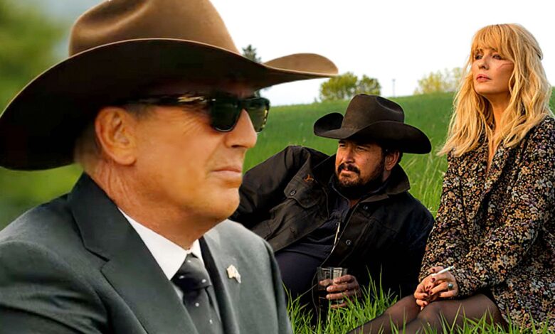 Kevin Costner, Cole Hauser, and Kelly Reilly in Yellowstone season 5