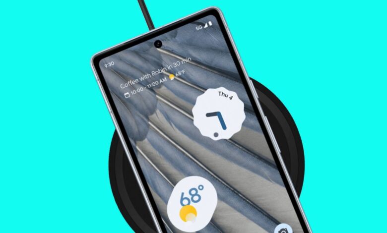 Pixel 7a on a wireless charger