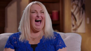 Angela Deem from 90 Day Fiancé: Happily Ever After laughing in blue dress