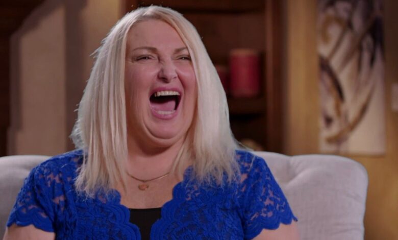 Angela Deem from 90 Day Fiancé: Happily Ever After laughing in blue dress