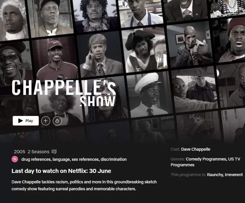 fecha de eliminación que se muestra en chappelles show netflix