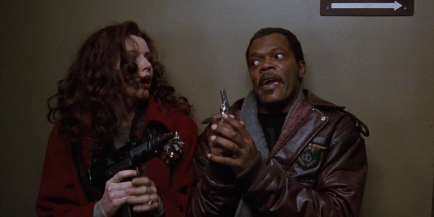 Geena Davis y Samuel L. Jackson en El largo beso de buenas noches