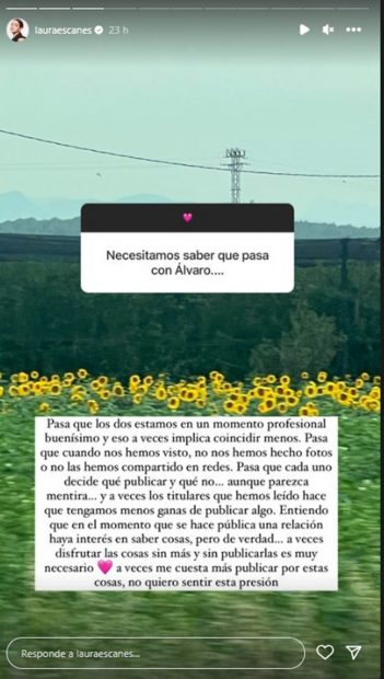 Storie de Laura Escanes hablando de su relación con Álvaro de Luna. / Instagram