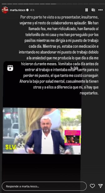 Storie de Marta Riesco hablando sobre 'Sálvame'. / Telecinco