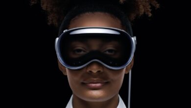 Apple Vision Pro with EyeSight engaged, showing the wearer's eyes