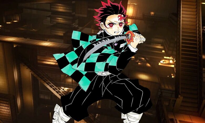 Demon Slayer's Tanjiro in front of the Infinity Castle