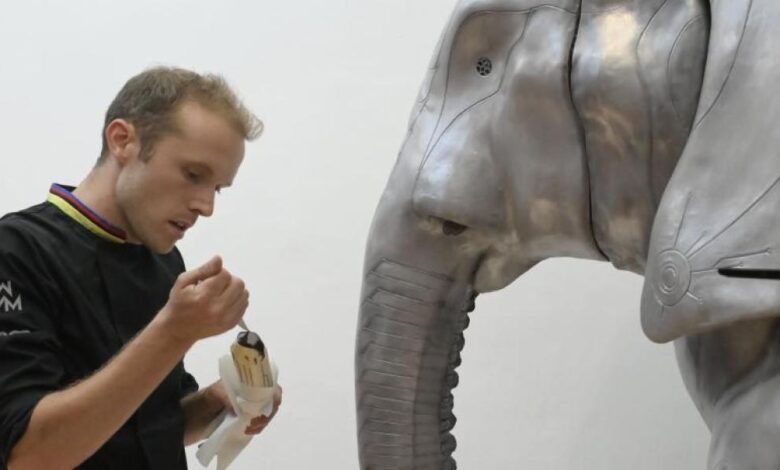El elefante de 1,5 m y 100 kgs de chocolate llega al Museo de Barcelona