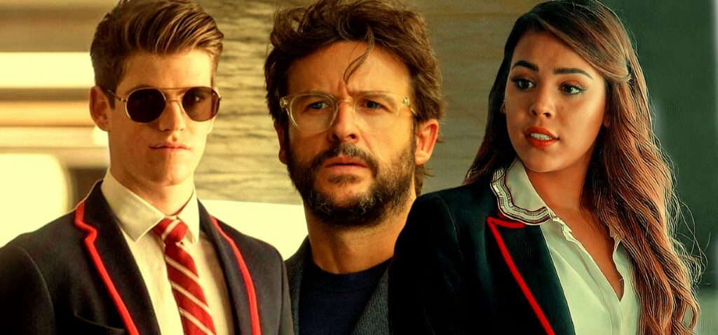 An image of Guzman, Benjamin, and Lucrecia in Elite