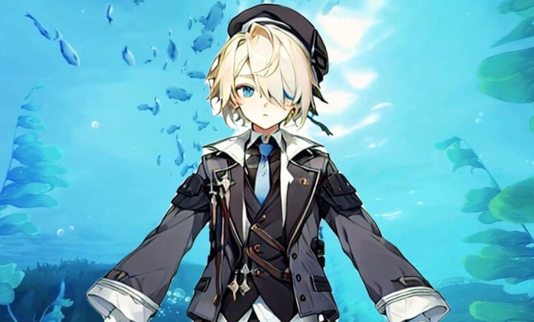 An AI generated design for the Fontaine character Freminet from Twitter leaker merlin_impact