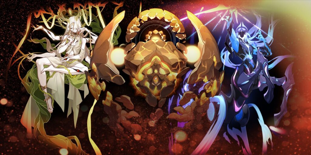 Honkai Star Rail Yaoshi on the left, Qlipoth in the middle, and Lan on the left.